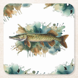 Vattenfärgsserie: Pike Underlägg Papper Kvadrat