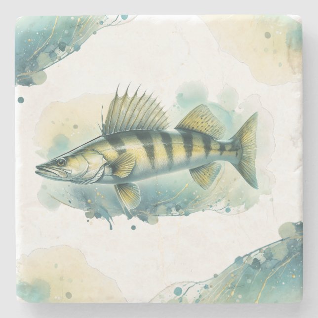 Vattenfärgsserie: Zander/Walleye Stenunderlägg (Framsidan)