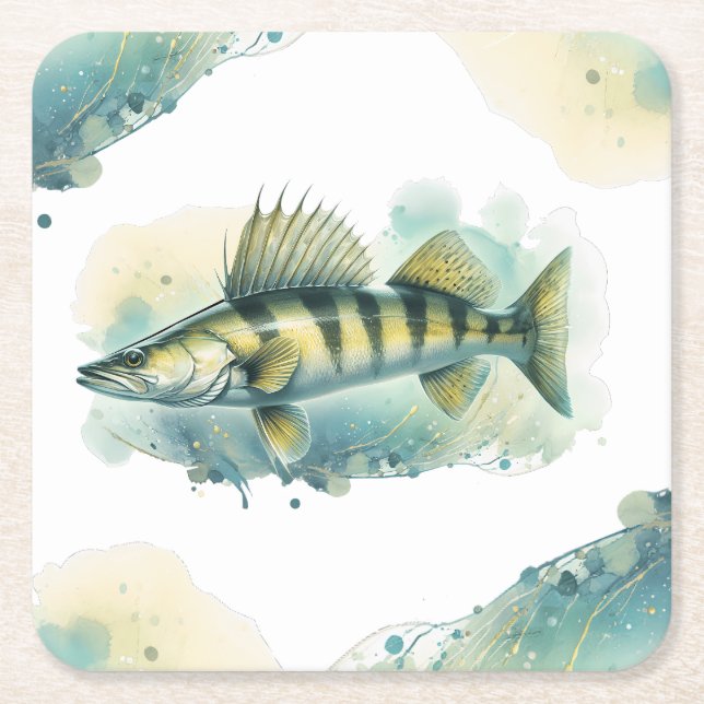 Vattenfärgsserie: Zander/Walleye Underlägg Papper Kvadrat (Framsidan)