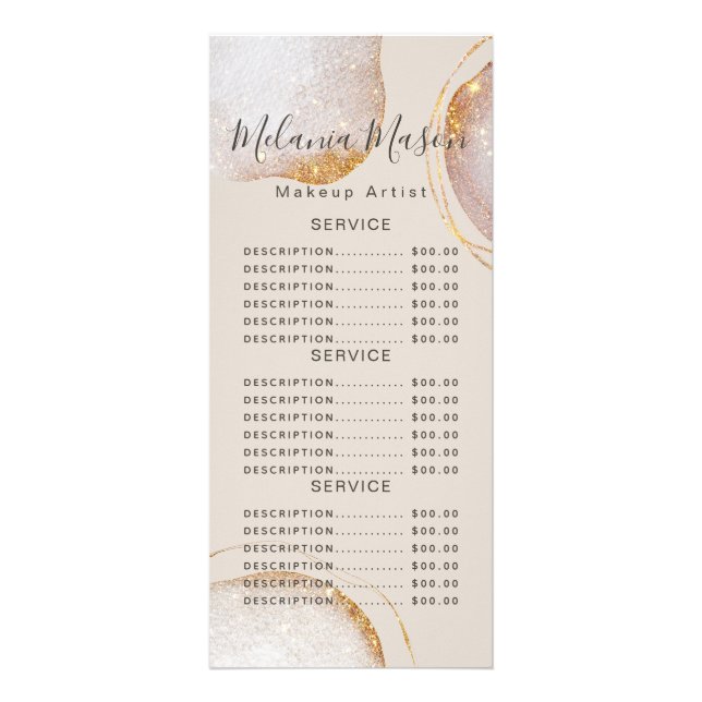Vattenfärgsservice Abstrakt Guld Glitter Salon Reklamkort (Framsidan)