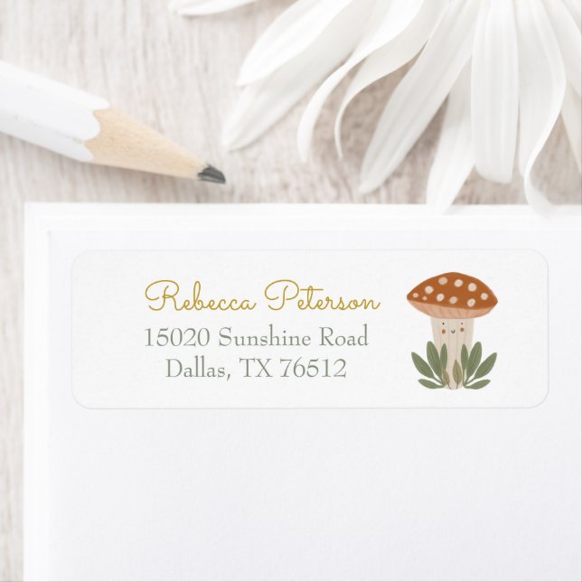 Vattenfärgssetikett Litet svampgård Returadress Etikett (Insitu)