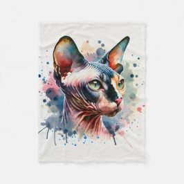 Vattenfärgssfynx Cat Artistic Porträtt Fleecefilt