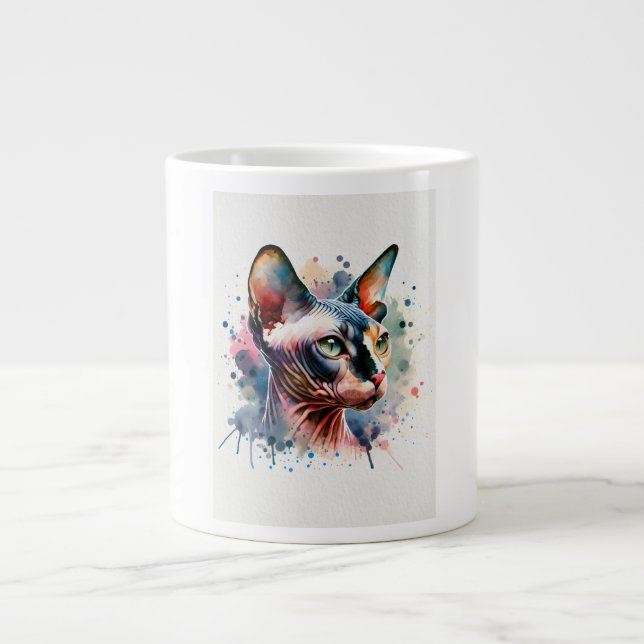 Vattenfärgssfynx Cat Artistic Porträtt Jumbo Mugg (Framsidan)
