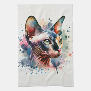 Vattenfärgssfynx Cat Artistic Porträtt Kökshandduk