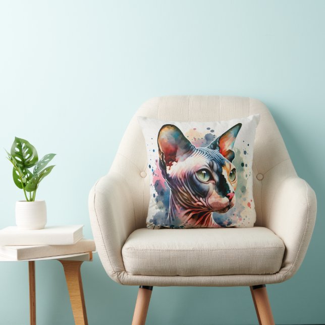 Vattenfärgssfynx Cat Artistic Porträtt Kudde (Stol)
