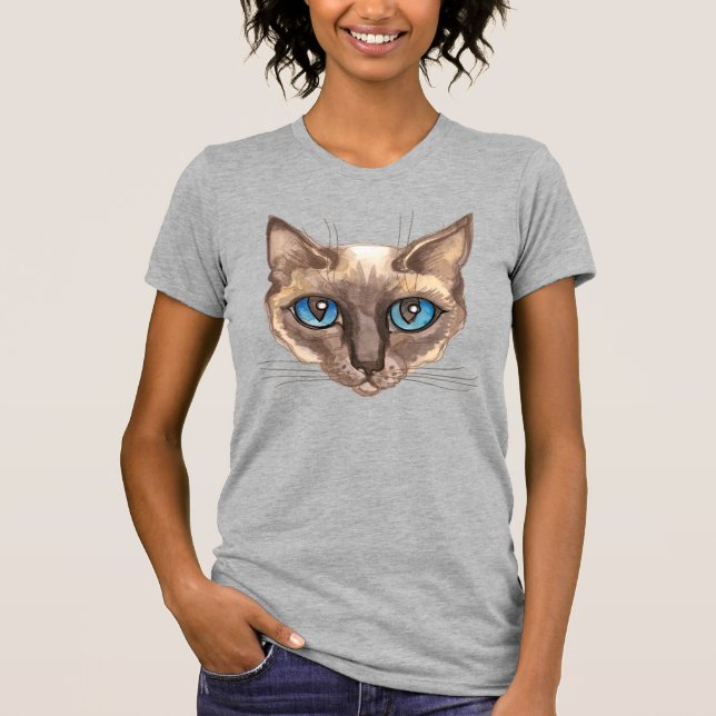 Vattenfärgssiamesisk katt t shirt (Framsida)