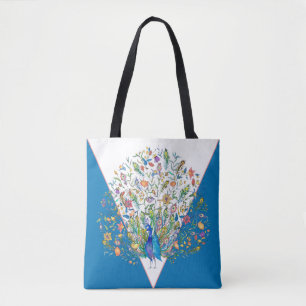 Vattenfärgssilkesblomma påfågel shoppingväska tygkasse