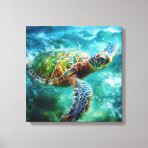 Vattenfärgssimming Sea Turtle Canvastryck
