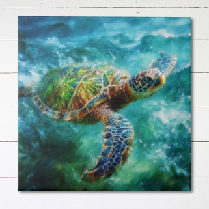 Vattenfärgssimming Sea Turtle Kakelplatta