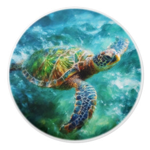 Vattenfärgssimming Sea Turtle Knopp