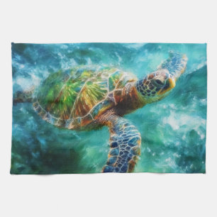 Vattenfärgssimming Sea Turtle Kökshandduk