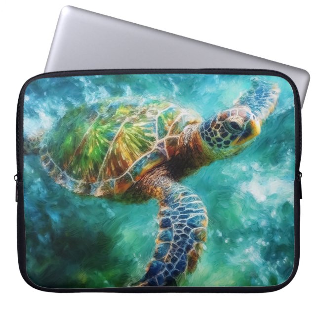 Vattenfärgssimming Sea Turtle Laptop Fodral (Framsidan)