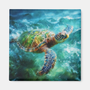 Vattenfärgssimming Sea Turtle Magnet