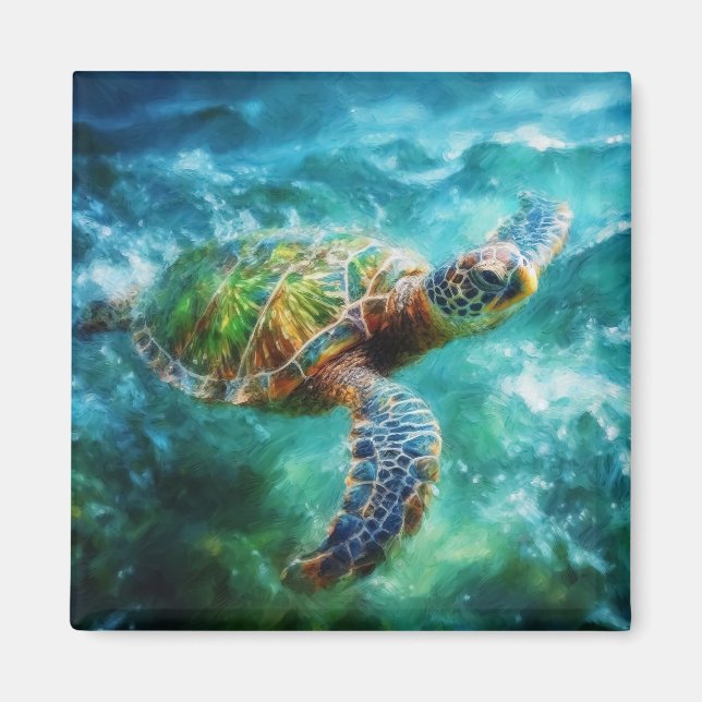 Vattenfärgssimming Sea Turtle Magnet (Framsidan)