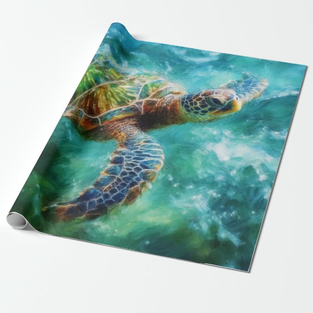 Vattenfärgssimming Sea Turtle Presentpapper (Utrullad)