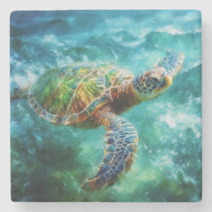 Vattenfärgssimming Sea Turtle Stenunderlägg