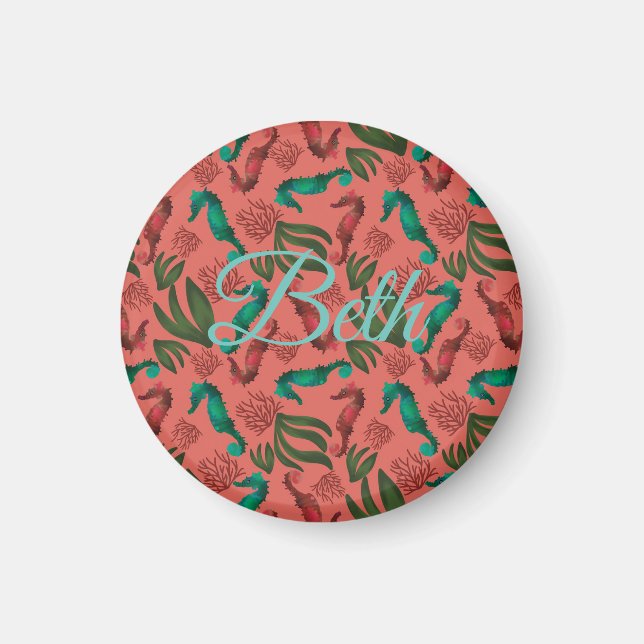 Vattenfärgssjöhästen Coral Nautical Personlig Magnet (Framsidan)