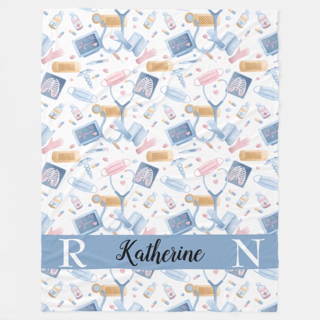 Vattenfärgssjuksköterska | Sjukvårdssoldat Blue Ro Fleecefilt (Framsidan)