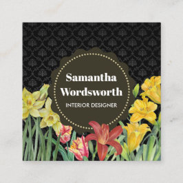 Vattenfärgsskada för Gulten Orange Vår blommor Fyrkantigt Visitkort