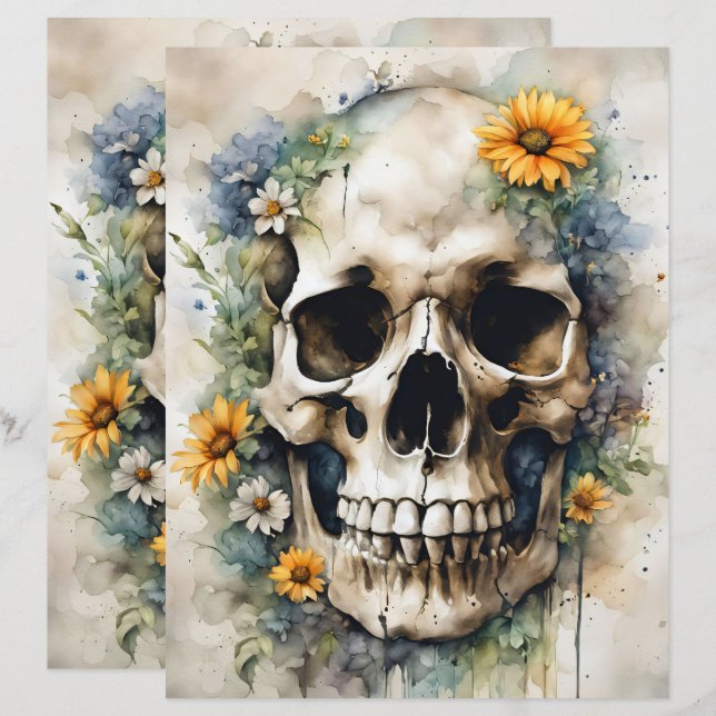 Vattenfärgsskal med Wildblommor Scrapbook Papper (Fram/baksida)