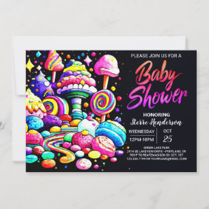 Vattenfärgsskannern Candyland Baby Shower Inbjudningar