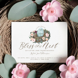 Vattenfärgsskare Blommigt Pojke Bird Nest Baby Sho Inbjudningar