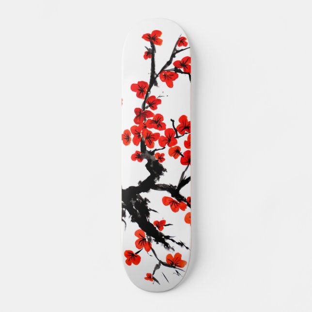 Vattenfärgsskateboard med apelsinblommor mini skateboard bräda 18,5 cm (Framsida)