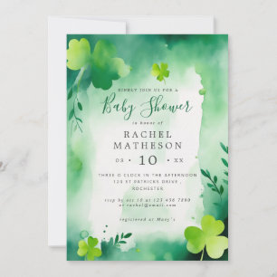 vattenfärgsskdusch för st patricks day grönt inbjudningar