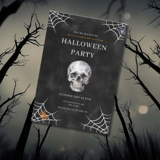Vattenfärgsskedel & Spindelnät Halloween Inbjudningar