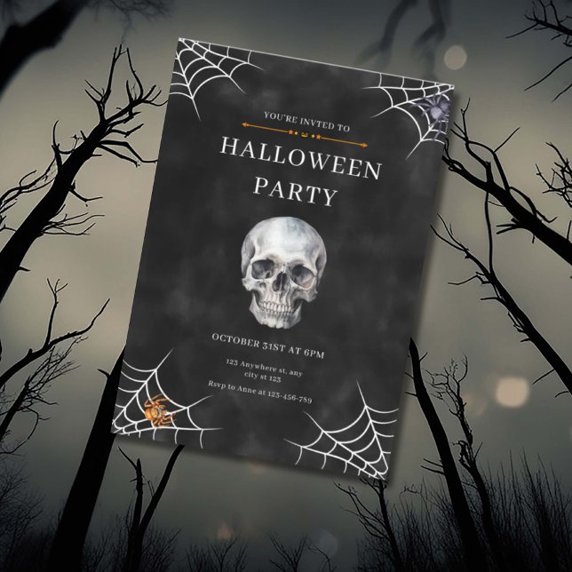 Vattenfärgsskedel & Spindelnät Halloween Inbjudningar (Skapare uppladdad)