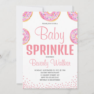 Vattenfärgsskena Rosa Sprinkle Donuts Baby Shower Inbjudningar