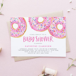 Vattenfärgsskena Rosa Sprinkle Donuts Baby Shower Inbjudningar