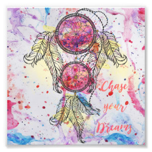 Vattenfärgssketch Dreamcatcher "Chase your Dreams Fototryck