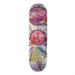 Vattenfärgssketch Dreamcatcher "Chase your Dreams Skateboard Bräda 20,5 Cm