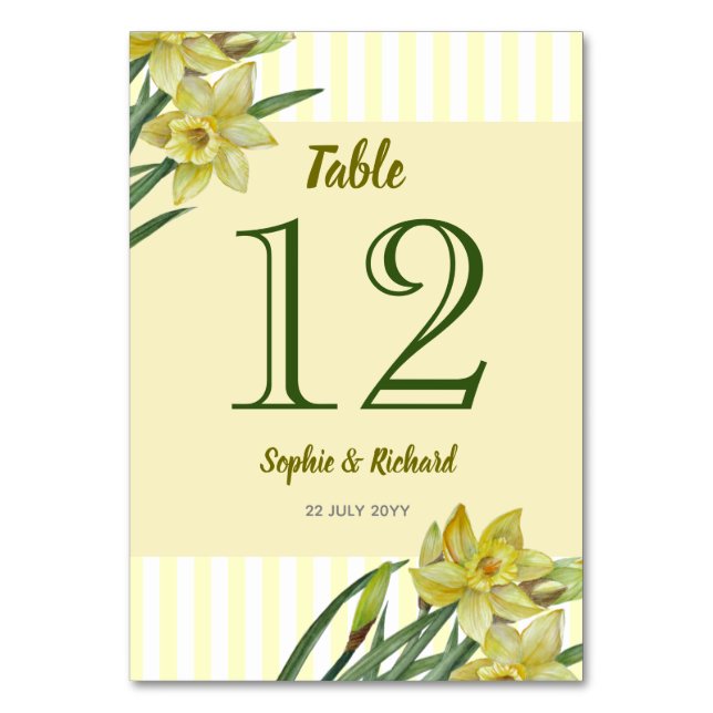 Vattenfärgsskikt Daffodils Flower Porträtt Illustr Bordsnummer (Baksidan)