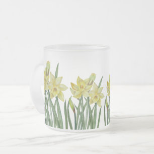 Vattenfärgsskikt Daffodils Flower Porträtt Illustr Frostad Glasmugg