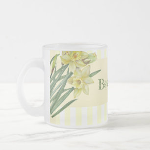 Vattenfärgsskikt Daffodils Flower Porträtt Illustr Frostad Glasmugg