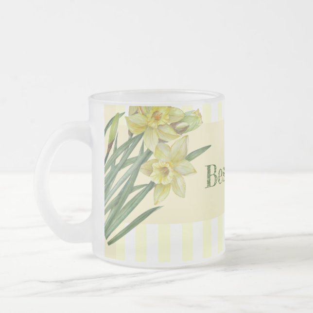 Vattenfärgsskikt Daffodils Flower Porträtt Illustr Frostad Glasmugg (Vänster)