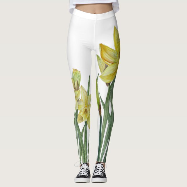 Vattenfärgsskikt Daffodils Flower Porträtt Illustr Leggings (Framsida)