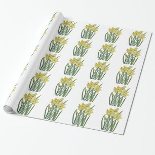 Vattenfärgsskikt Daffodils Flower Porträtt Illustr Presentpapper