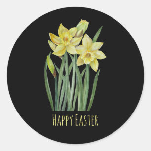 Vattenfärgsskikt Daffodils Flower Porträtt Illustr Runt Klistermärke