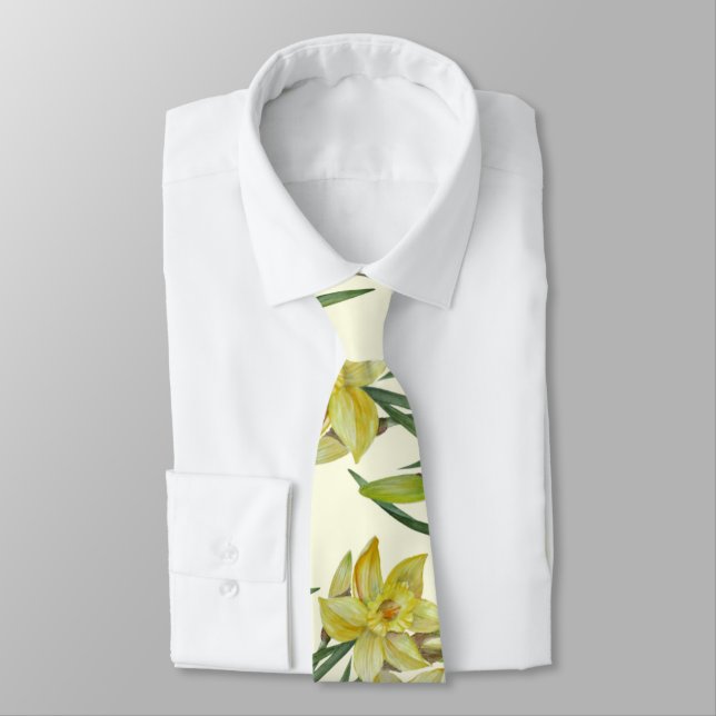 Vattenfärgsskikt Daffodils Flower Porträtt Illustr Slips (Bunden)