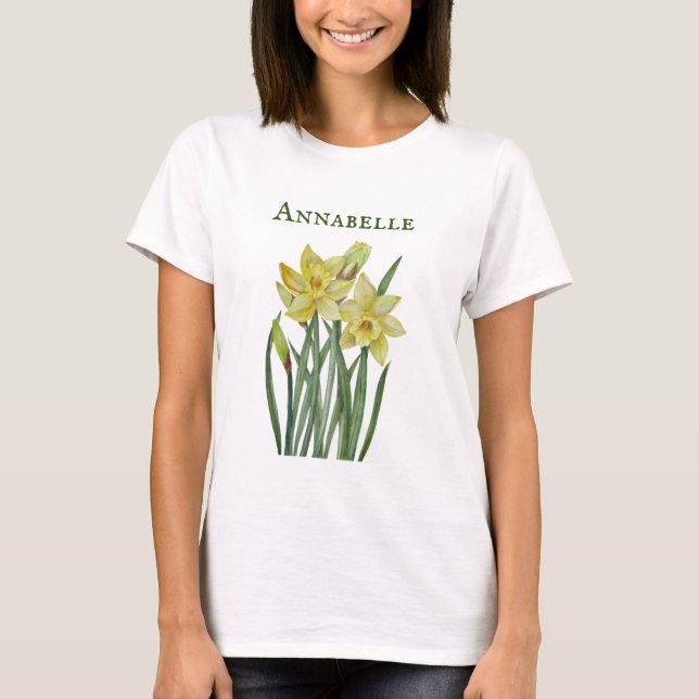 Vattenfärgsskikt Daffodils Flower Porträtt Illustr T Shirt (Framsida)