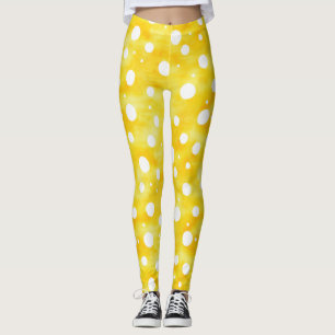 Vattenfärgsskiktstreck - Jordad Gult och Vit (2) Leggings