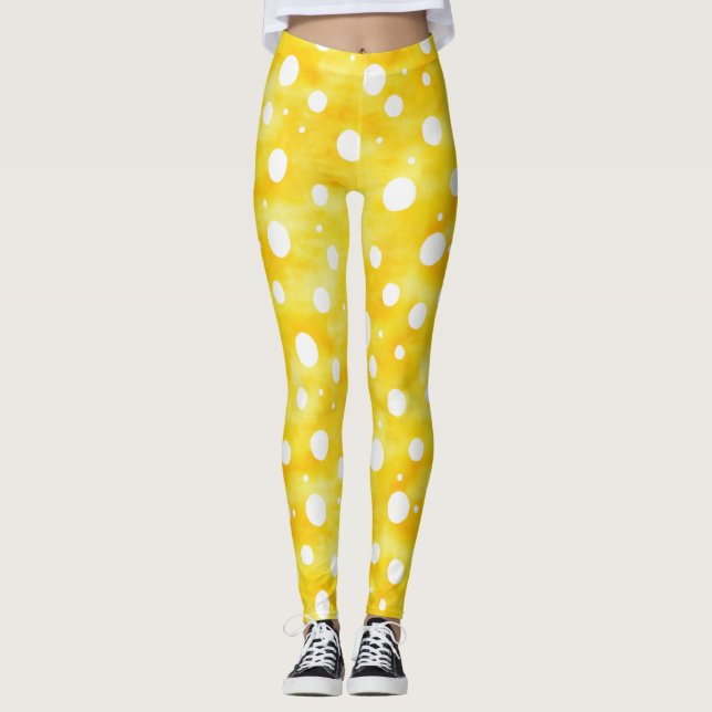 Vattenfärgsskiktstreck - Jordad Gult och Vit (2) Leggings (Framsida)