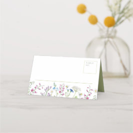 Vattenfärgsskisser av vilda blommor, vita grönten  placeringskort