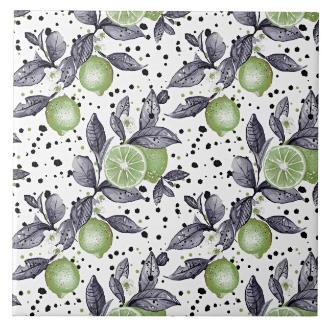 vattenfärgsskisserade löv för grönt, kalk kakelplatta (Framsidan)