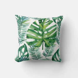 Vattenfärgsskiva Grönt Tropical Löv Mönster Throw  Kudde
