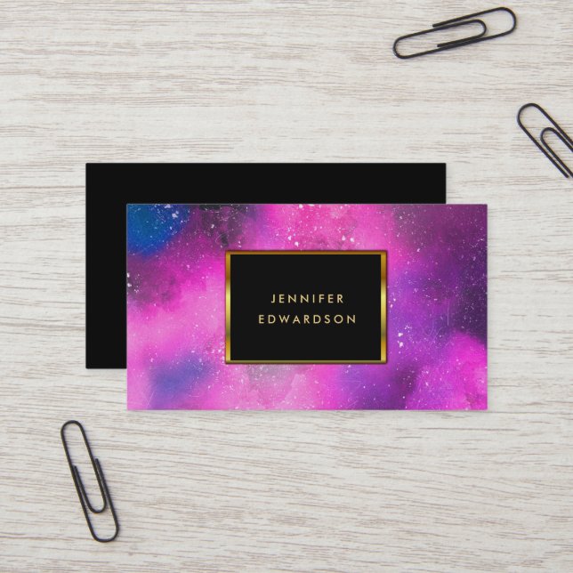 Vattenfärgsskiva lila rosa stänk stänk guld ram visitkort (Fram/Back In Situ)
