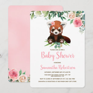 Vattenfärgsskläder Cute Rosa Bear Girl Baby Shower Inbjudningar